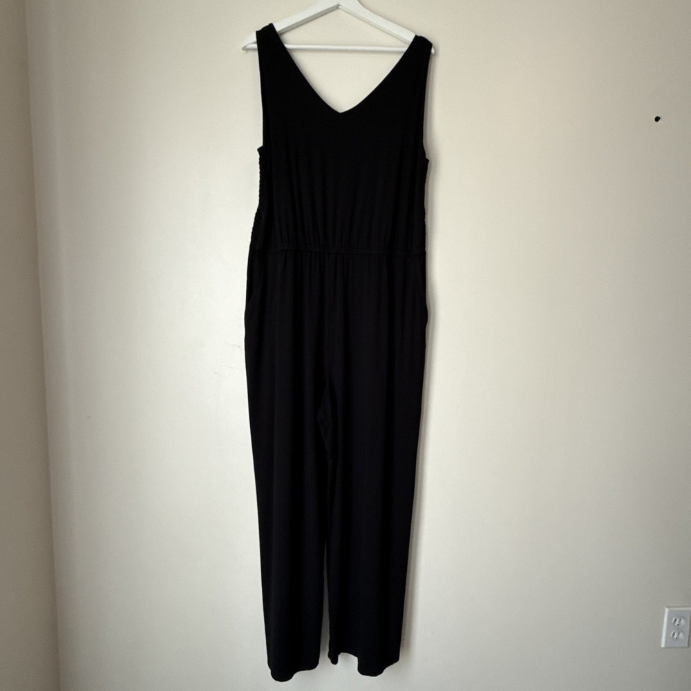 J. Jill Wearever Wide Leg Jumpsuit Romper Size L Black Smocked Lounge Travel
